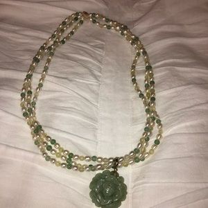 Pearl and jade necklace w 14kt gold lobster clasp